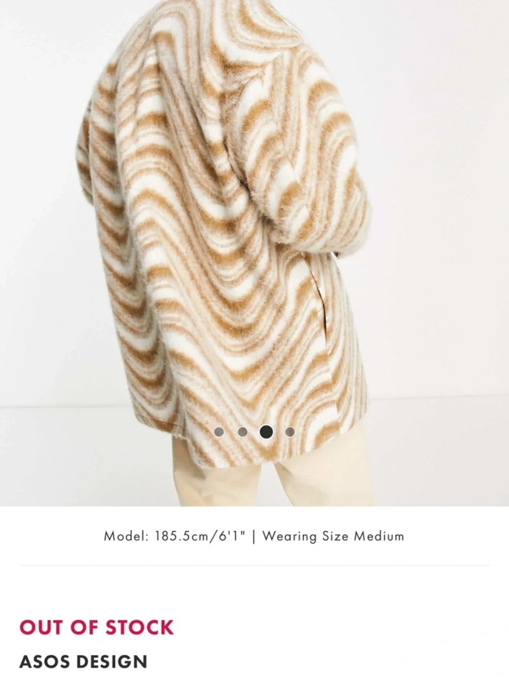 Asos design Oversized Brown & Cream Patterned Wool-Blend Shacket - Picture 8 of 9